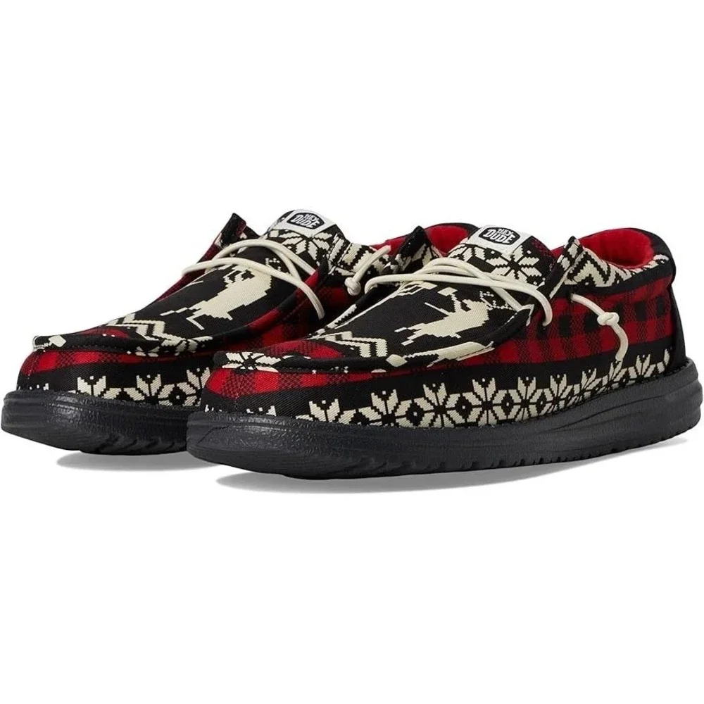 Hey Dude Wally Holiday Cheers Mens Size 14 Black Multi Plaid Loafers 41862-0C4